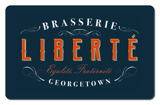 Brasserie Liberte Logo on a navy blue background.